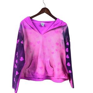 Hand painted fleece hoodie black and pink hearts